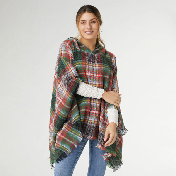 Copacabana Hooded Plaid Poncho