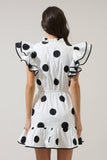 Randal Polka Dot Ruffle Shift Mini Dress