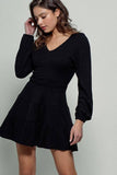 Cashmere Ribbed V-Neck Tiered Mini Dress