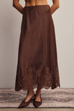 Alora Lace Hem Satin Skirt (Mocha or Slate Blue)