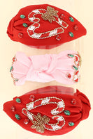 Christmas Candy Cane Heart Top Knotted Headband