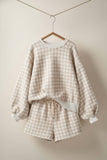Gingham Fuzzy Knit Lounge Set (Blue or Khaki)