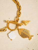 Bone 18K Gold Non-Tarnish Fishbone Shell Chain Bracelet