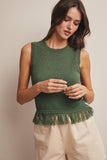 Fringe Hem Knit Top (Ivory or Eucalyptus)