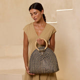 Fold Over Palm Leaf Handbag with Round Handle