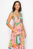 Coral Retro Print Maxi Dress