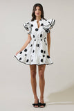 Randal Polka Dot Ruffle Shift Mini Dress