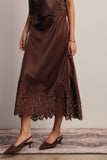 Alora Lace Hem Satin Skirt (Mocha or Slate Blue)