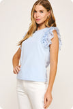 Mixed Media Ruffle Tee Top (Light Blue or Black)