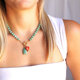 Gemstone Necklace, Heart & Fish Charms | Handmade Jewelry