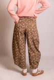 Cotton-Twill Printed Floral Barrel Pants