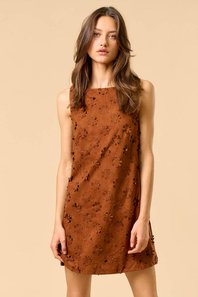 Flower Cut-Out Suede Dress
