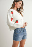 Strawberry Embroidered Cropped Cardigan
