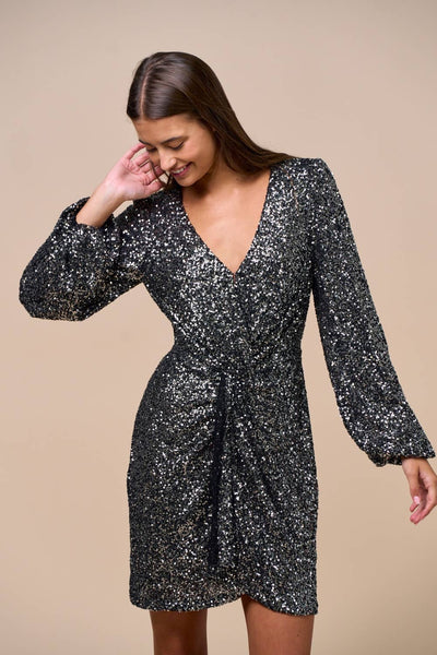 Sequin Front Twist Mini Dress