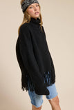 Fringe Hem Ribbed Turtleneck Sweater
