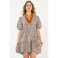 Caryn Puff Sleeve Print Midi Dress