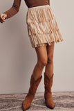 Fringe Stretch Faux Suede Mini Skirt