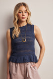 Pointelle Knit Peplum Top (Coral, Ivory, or Navy)