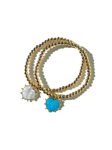 Real Gemstone Cute Heart Stretchy Bracelet in 18k Gold Beads