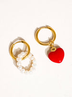 Euphrasie 18K Gold Non-Tarnish Mismatch Heart Pearl Earring