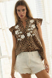 Leopard Printed Ruffle Sleeve Top