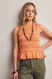 Pointelle Knit Peplum Top (Coral, Ivory, or Navy)