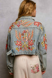 Beaded Embroidered Waist Tab Denim Jacket