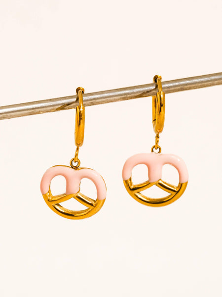 Prezzy 18K Gold Non-Tarnish Pretzel Charm Hoop Earrings