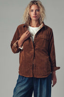 Plaid Lined Corduroy Flannel Shacket (Brown or Olive)