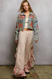 Beaded Embroidered Waist Tab Denim Jacket