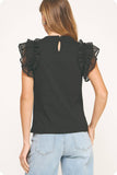Mixed Media Ruffle Tee Top (Light Blue or Black)