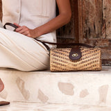 Rattan Convertible Clutch with Removable Leather Strap