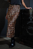 Leopard Print Stretch Satin Midi Skirt