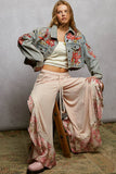 Beaded Embroidered Waist Tab Denim Jacket