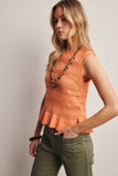 Pointelle Knit Peplum Top (Coral, Ivory, or Navy)