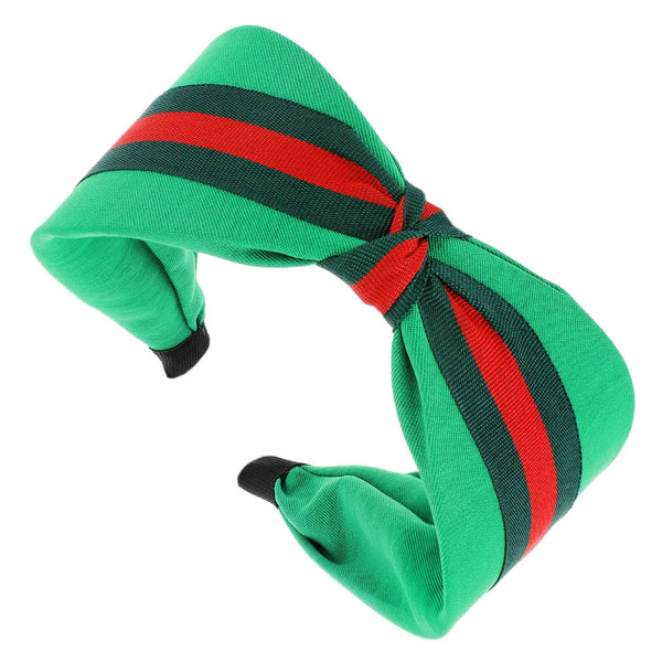 Knotted Bow w/ Green & Red Stripe Headband