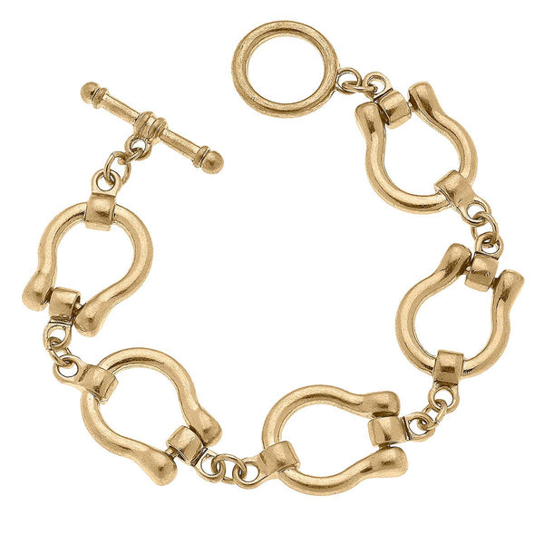 Trigger Horsebit Linked Bracelet in Worn Gold