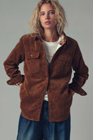 Plaid Lined Corduroy Flannel Shacket (Brown or Olive)