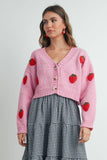 Strawberry Embroidered Cropped Cardigan