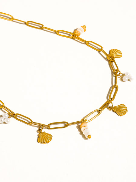 June 18K Gold Non-Tarnish Seashells Charm Necklace