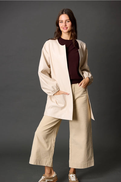Faux Leather Puff Sleeve Jacket