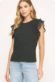 Mixed Media Ruffle Tee Top (Light Blue or Black)