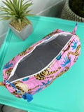 Pink Tiger Print Quilted Cosmetics Bag - Travel Makeup Bag