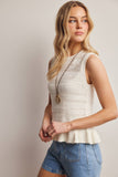 Pointelle Knit Peplum Top (Coral, Ivory, or Navy)