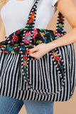 Black Floral Quilted Tote Bag