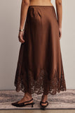 Alora Lace Hem Satin Skirt (Mocha or Slate Blue)