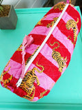 Quilted Makeup Bags | Cosmetics Bag | Pink Red Tiger Print