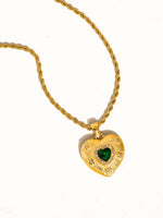 Akira 18K Gold Non-Tarnish Green CZ Heart Necklace