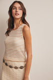 Open-Knit Stripe Sleeveless Top
