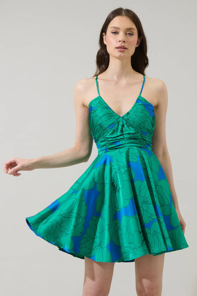 Morgany Floral Cerese Flare Mini Dress